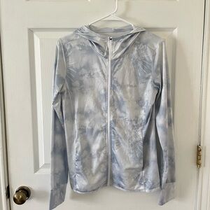 KPSUN White and Light Blue Tie-Dye Full Zip UPF 50+ Hoodie